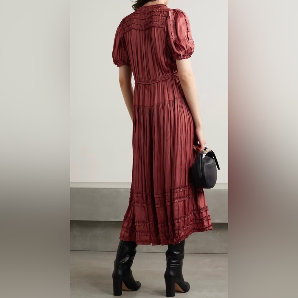 🌟Ulla Johnson Rose plissé-satin Midi Dress - Picture 6 of 12